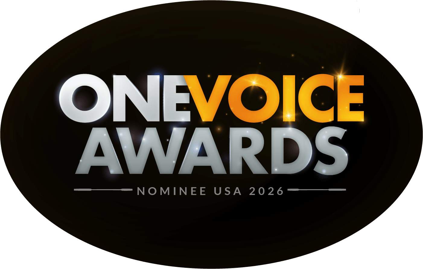 OVAUSA26 Nominee Badge_Oval Badge Dark one voice awards nominee 2026